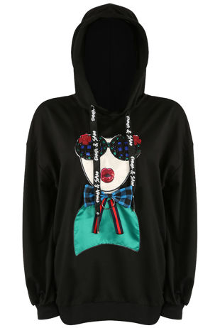 Black Face & Bow Trim Hoodie
