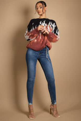 Denim Ripped Pocket Chain Jeans