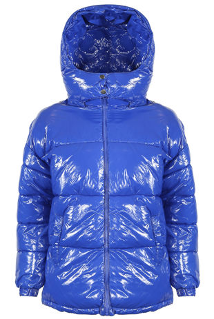 Royal Blue Shiny Funnel Neck Quilted Jacket