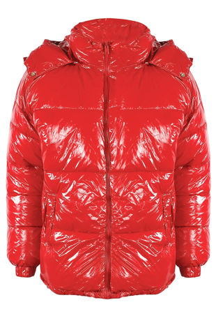 Red Shiny Funnel Neck Quilted Jacket