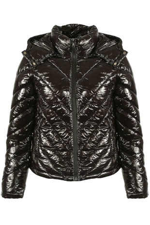 Black Shiny Quilted Cropped Jacket