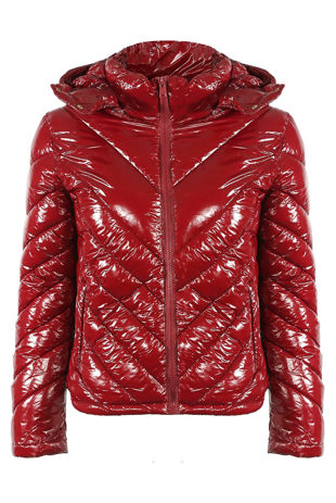 Wine Shiny Quilted Cropped Jacket