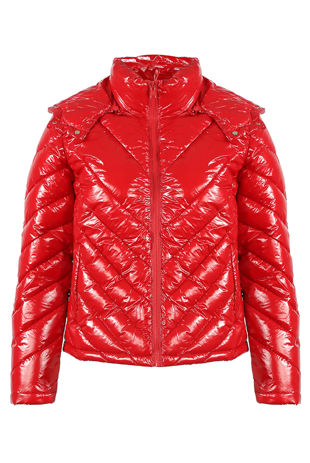 Red Shiny Quilted Cropped Jacket