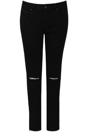 Black Denim Ripped Zipped Ankle Jeans