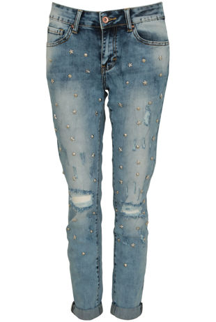 Star Studs Washed Ripped Jeans
