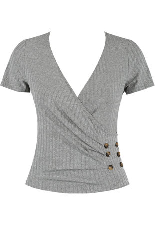 Grey Side Buttons Wrap Top