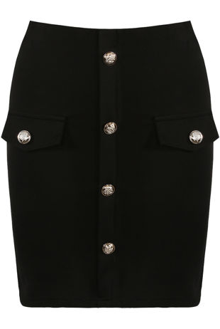 Golden Buttons Trim Skirt in Black