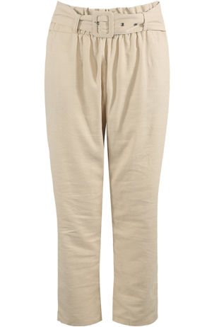Beige Belted Tapered Waist Trousers