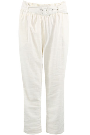 White Belted Tapered Waist Trousers