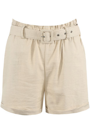 Beige Blended Cotton Belted Shorts