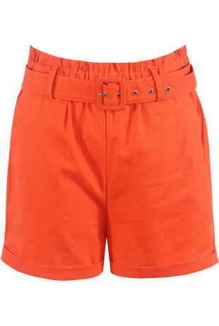Orange Blended Cotton Belted Shorts
