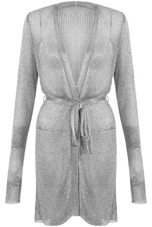 Grey Metallic Knit Cardigan Wrap Dress