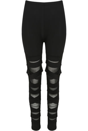 Mesh Crossover Thighs Leggings in Black