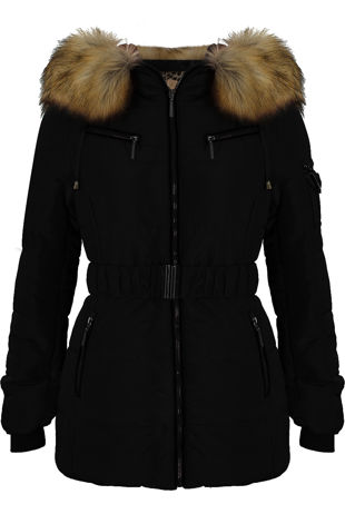 Golden Faux Fur Hood Smart Parka Black Jacket