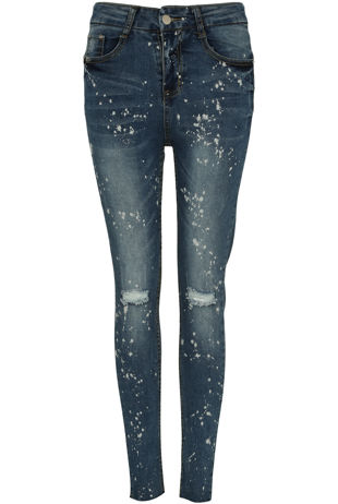 Dark Denim Paint Splatter High Waist Jeans