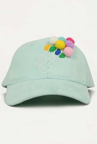 Faux Suede Balloon Motif Cap In Mint