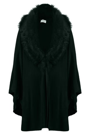 Green Faux Fur Trim Cape