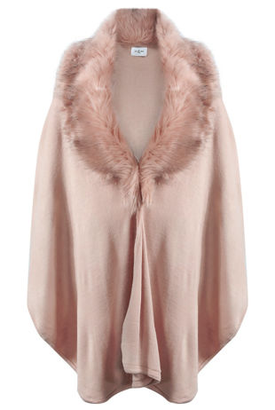 Rose Faux Fur Trim Cape