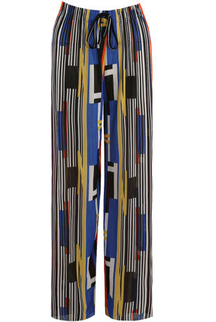 Navy Cue Stripes Wide Leg Trouser