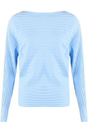 Sky Blue Wide Neck Ribbed Knit Jumper