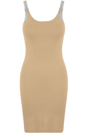 Beige Glitter Buckle Straps Mini Dress