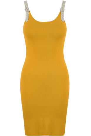 Mustard Glitter Buckle Straps Mini Dress