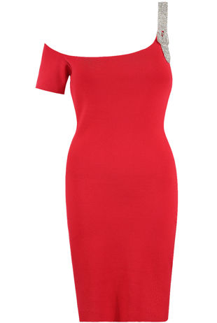 One Shoulder Buckled Strap Mini Dress in Red