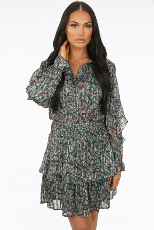 Green Contrast Floral Print Tops & Skirt Co-Ord