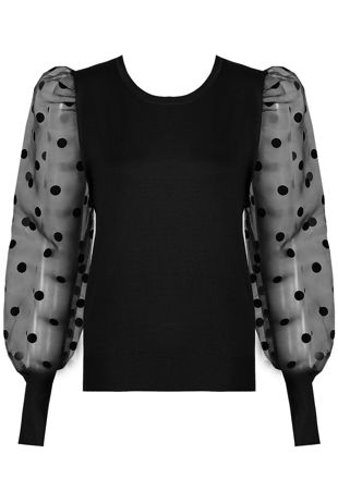 Black Polka Dot Mesh Sleeve Jumper
