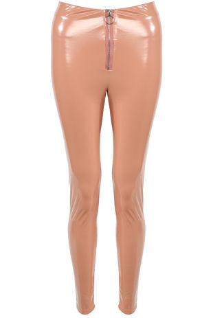 Pink Vinyl PU Front Zip Up Pants