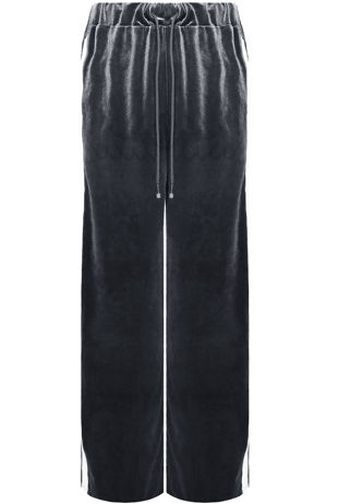 Contrast Side Panelled Velvet Trouser in Grey