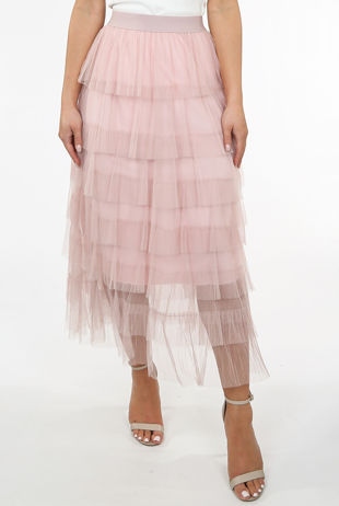Rose Crochet Tulle Wavy Maxi Skirt
