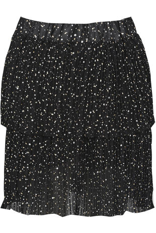 Black Pleated Tier Elasticated Waist Mini Skirt