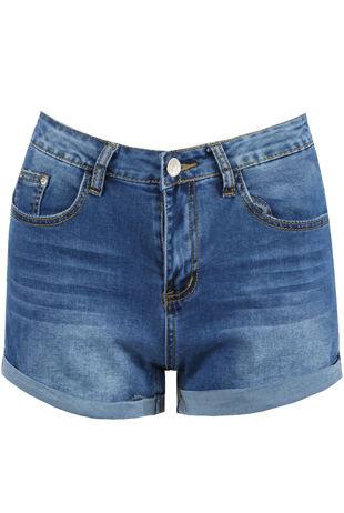 Washed Rolled Denim Shorts