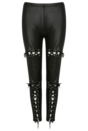 Black Wet Look Lace Up Leggings