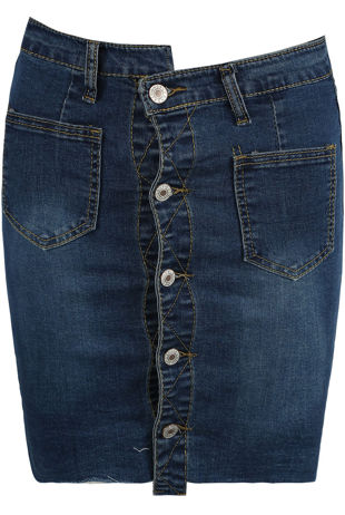 Blue Asymmetric Button Up Denim Skirt 