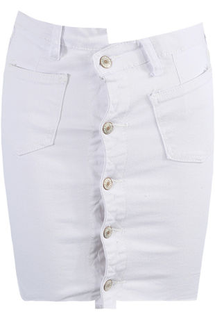 White Asymmetric Button Up Denim Skirt 