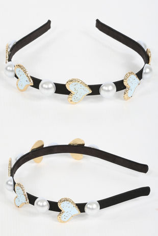 Green Hearts & Pearls Trim Hair Band