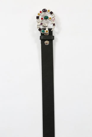 Diamante Logo Buckle PU Black Belt