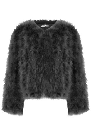 Grey Ostrich Feather Long Sleeve Coat