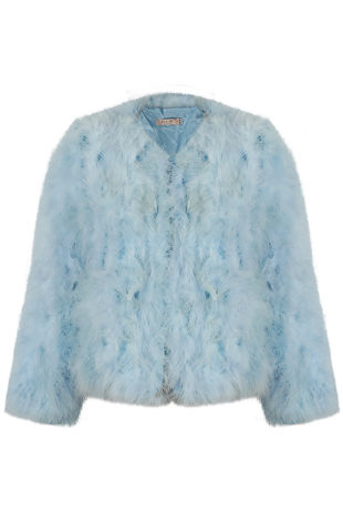 Sky Ostrich Feather Long Sleeve Coat