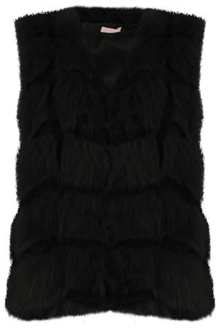 Black Reptile Contrast Layered Fur Gilet