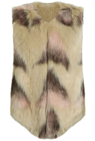 Beige Zig Zag Shaggy Fur Gilet