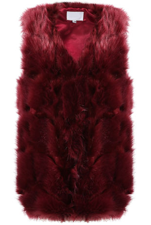 Burgundy Layered Block Pattern Shaggy Fur Gilet