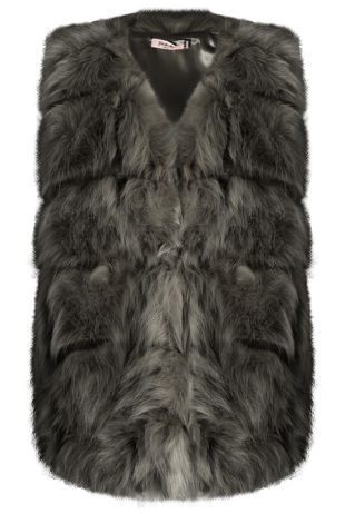 Layered Block Pattern Shaggy Fur Gilet