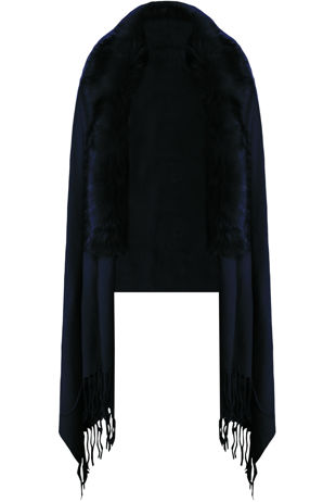 Navy Faux Fur Wrap Up Cardigan