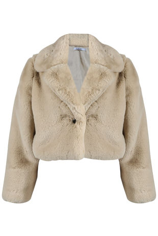 Beige Teddy Faux Fur Cropped Jacket