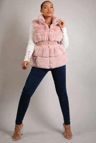 Rose Faux Fur Elastic Waist Band Gilet