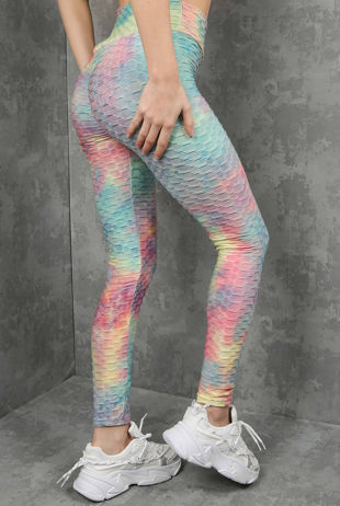Green Tie Dye Print Waffle Gym Legging