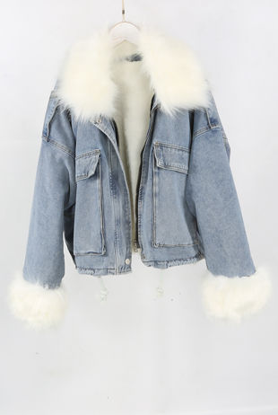 Oversize Fur Lined Denim Jackets with White Fur